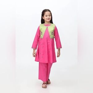 Pink & Lime Embroidered 3-Piece Set - Little Girls - Pakistani & Indian Dress